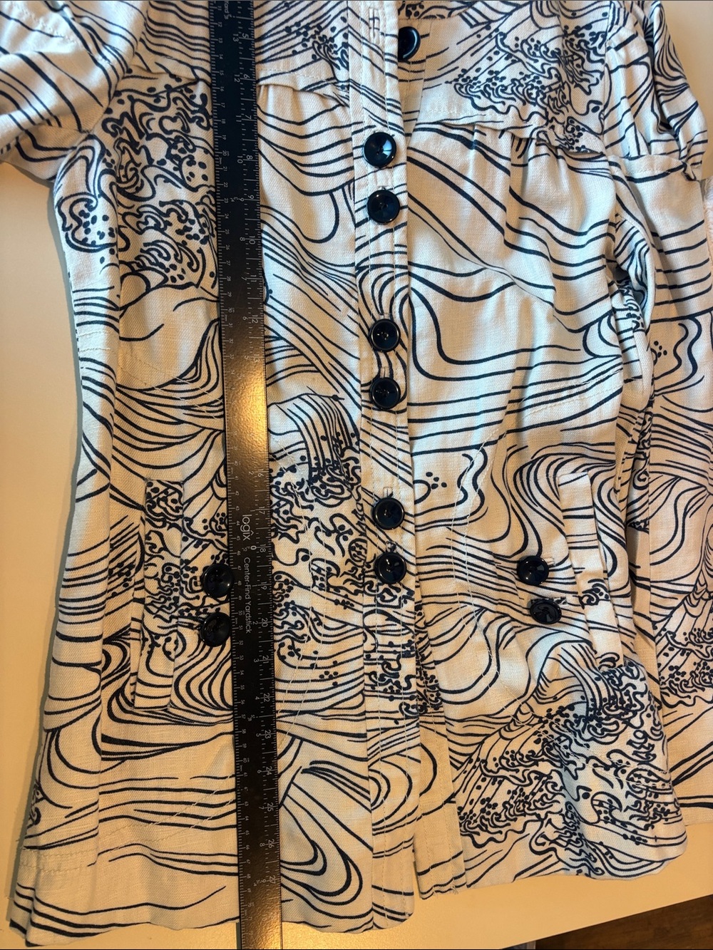 Anthropologie Elevenses Steamfest Wave Print Linen Blend Jacket Coat Size 4 - Picture 11 of 14